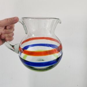 Colorful Striped Glass Pitcher